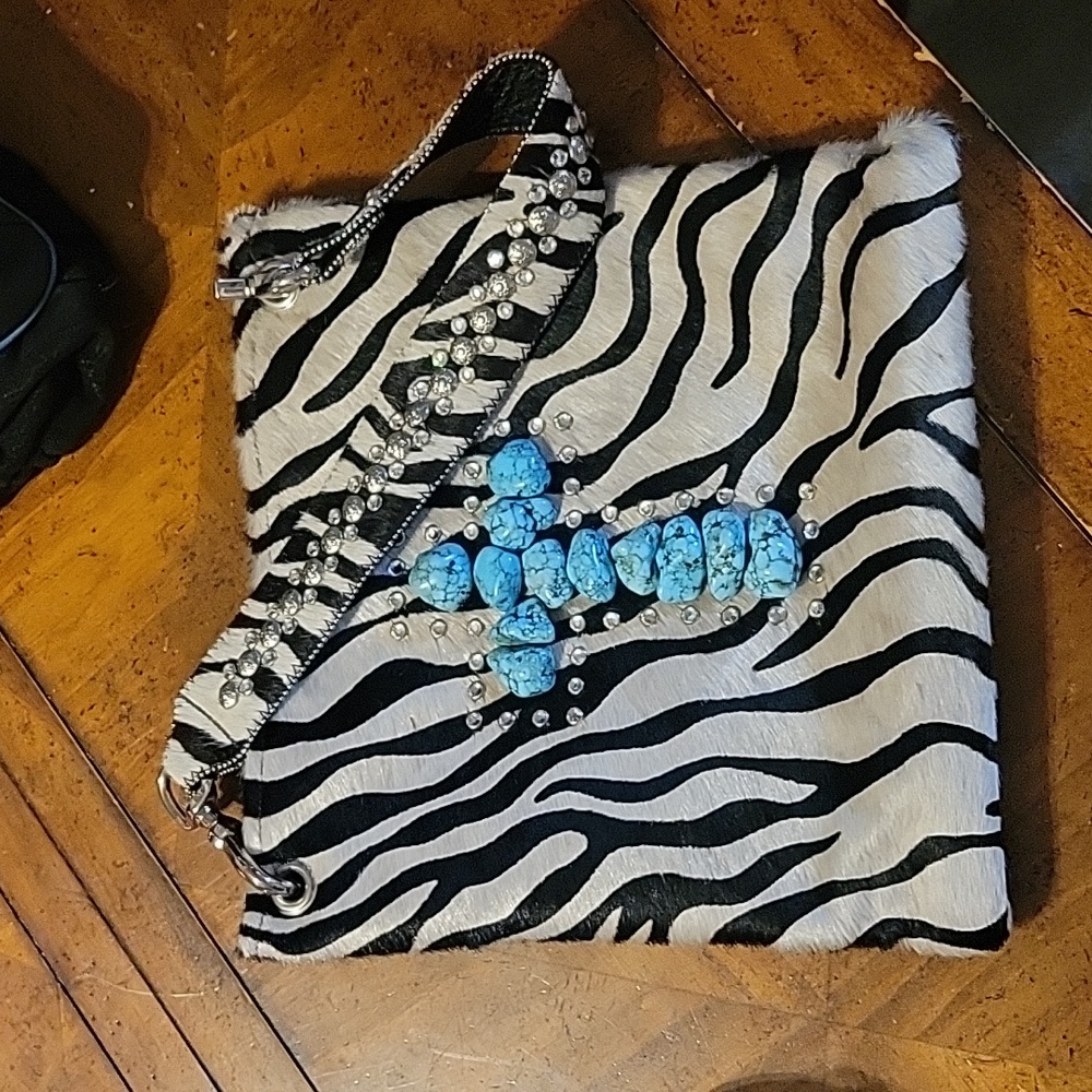 KurtMen Design Zebra turquoise stone handbag rhinestones